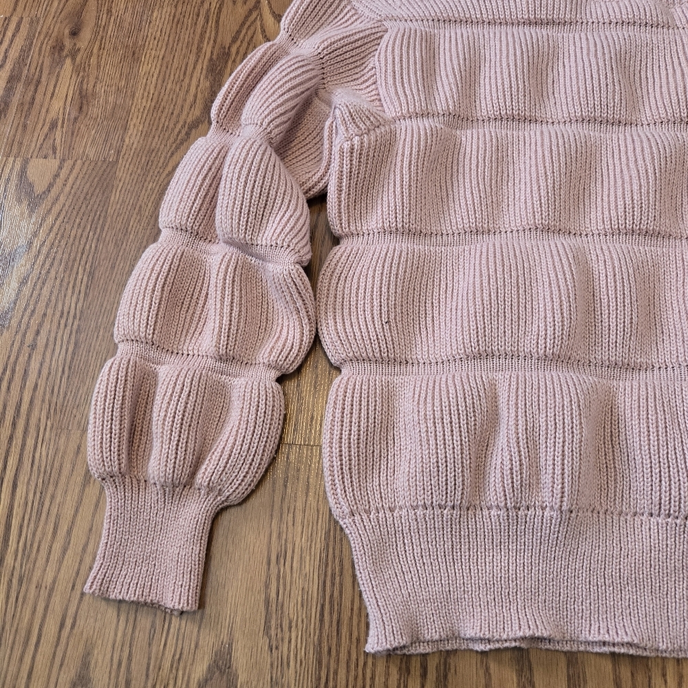 PrettyGarden Elegant Pink Ribbed Sweater Striped Mauve Classic Casual Work S - Picture 6 of 11
